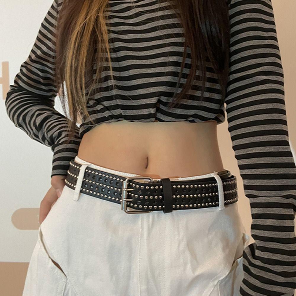 Wide Side PU Leather Star Hole Women Waist Belts Y2K Style Belts Korean Waistbands Men Waist Belts