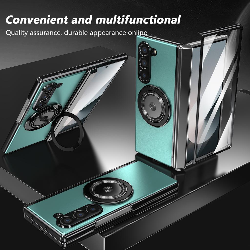 Aluminum Alloy Plate PC Back Cover Z Fold 7 Phone Case with 360° Rotatable Magnet Metal Bracket for Galaxy Z Fold 7/6/5/4