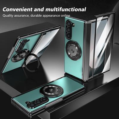 Aluminum Alloy Plate PC Back Cover Z Fold 7 Phone Case with 360° Rotatable Magnet Metal Bracket for Galaxy Z Fold 7/6/5/4