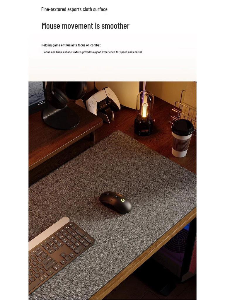 Pad de birou cu textură de bumbac și in și piele - Covoraș de masă pentru scris și mouse pentru birouri și mese de calculator