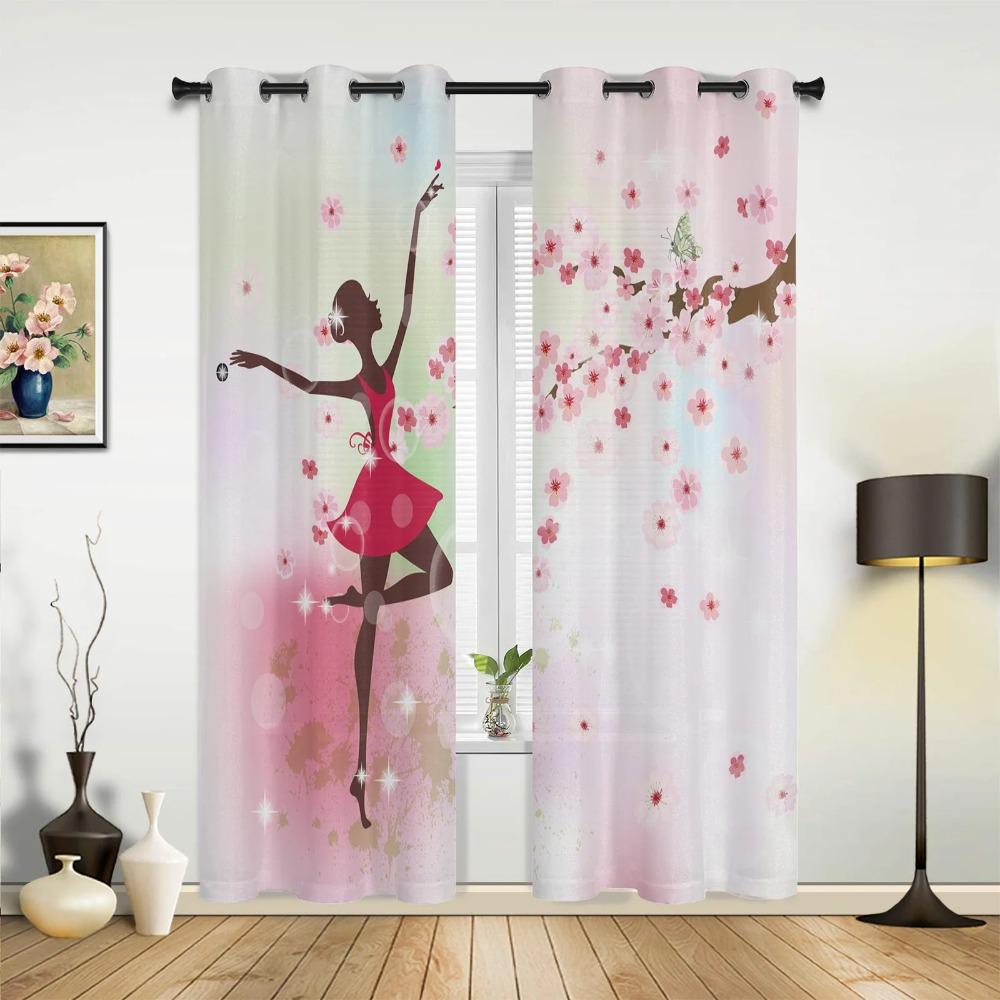 Pink Girl Flower Butterfly Window Curtains Home Decoration Living Room Curtains Kid's Room Drapes Curtain For Kitchen Bedroom