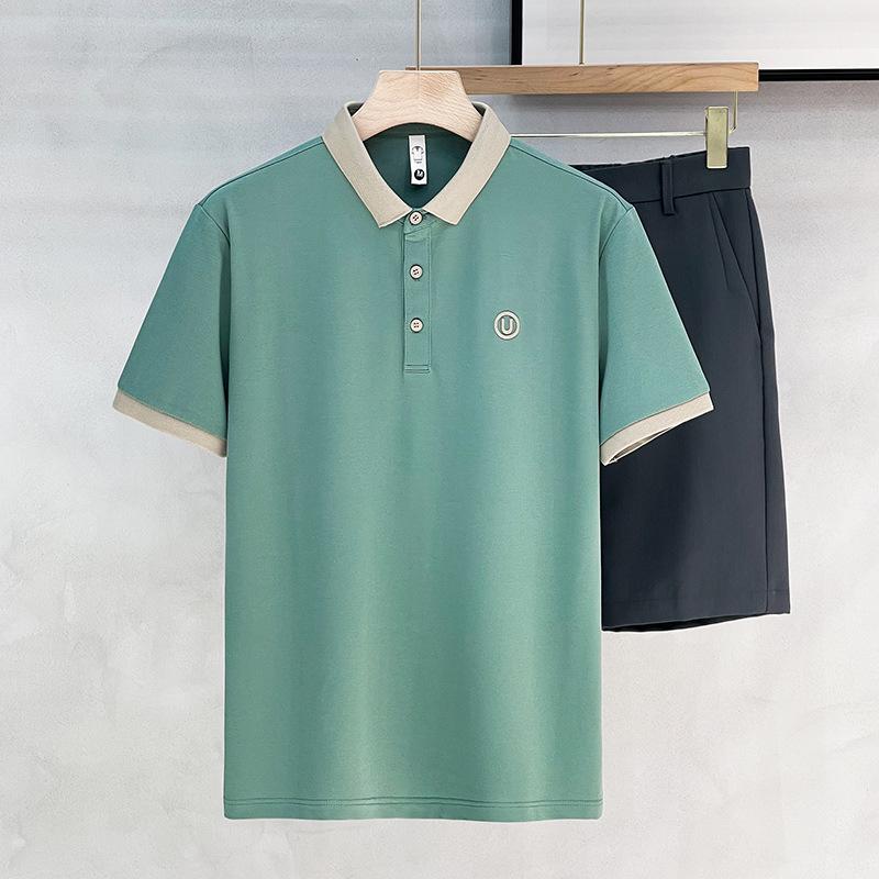 Men'S Polo Shirt Short-Sleeved Men'S Trendy Korean Version Of British Lapel Polo Shirt High-End Slim-Fit Top Men'S