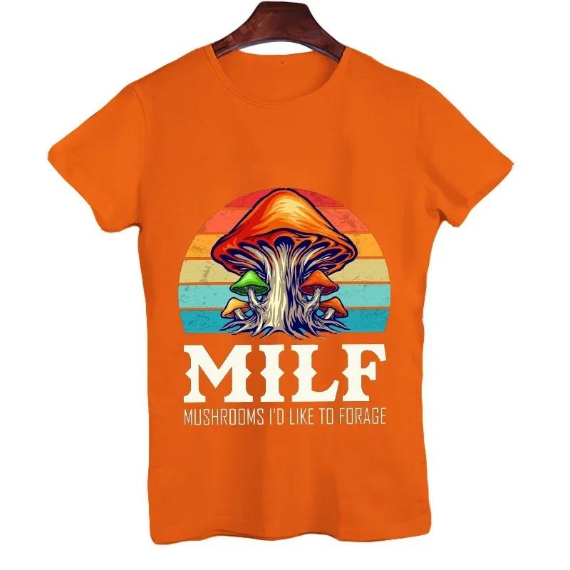 Summer Men Short Sleeve T-Shirts Tee MILF Mushrooms I'd-Like To Forage Funny Mushrooms Oversized Unisex T Shirts Tops Streetwear