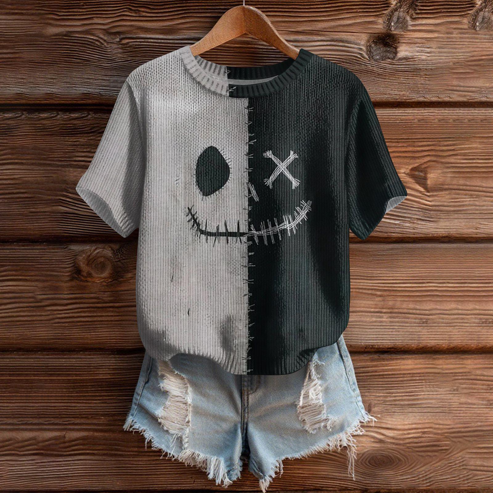 

Женский милый свитер вязаный модный повседневный с круглым вырезом и короткими рукавами уютный топ с принтом L