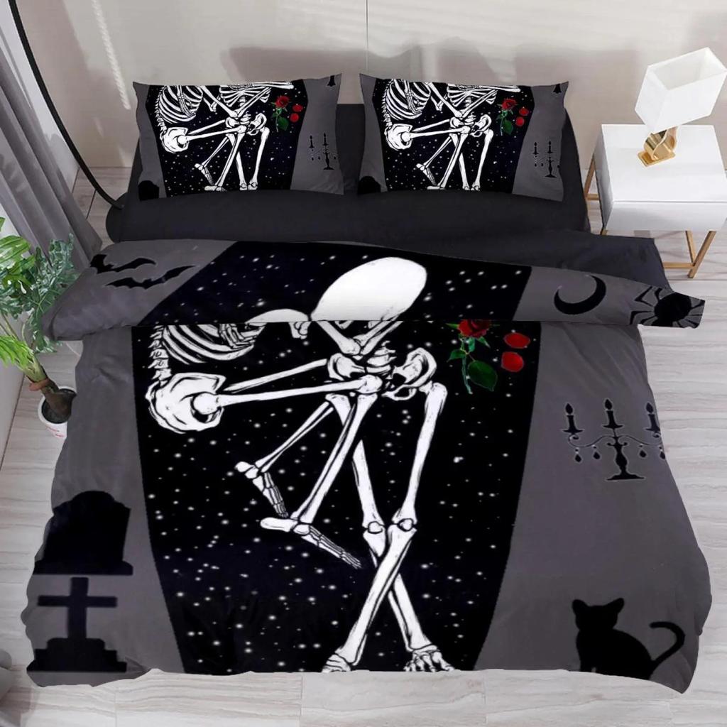 Skull Duvet Cover Set King, Skull Beauty Printed Duvet Cover Set Ride or Die Motor Bedding Set,Corner Tipes Gothic Skull Bedding