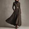 Damen kariertes Hemdblusenkleid, V-Ausschnitt, einreihig, mit Schlitz, Maxikleid