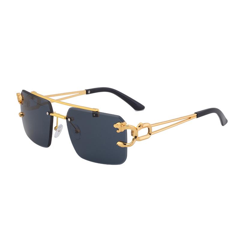 

European & American Retro Frameless Leopard Sunglasses – Trendy Double-Bridge Shades for Women & Men