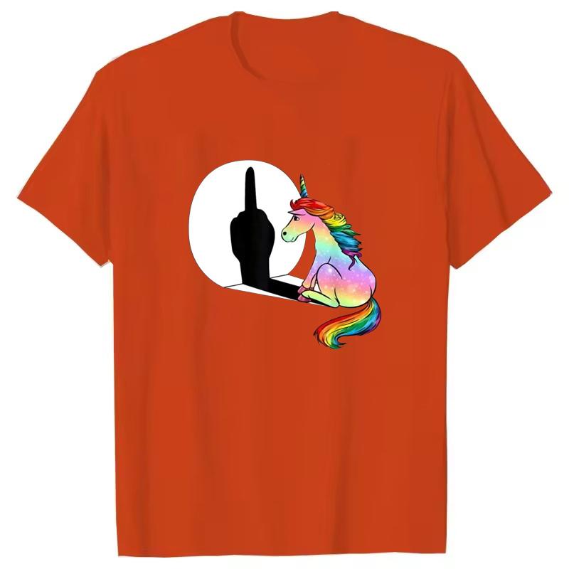 Unicorn Middle Finger T Shirt Women Mens T-Shirt Streetwear Tshirts Anime Clothes Four Seasons