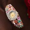 Round Dial Rhinestone Dress Watch Alloy Quartz Bracelet Wristwatch  Daily Use