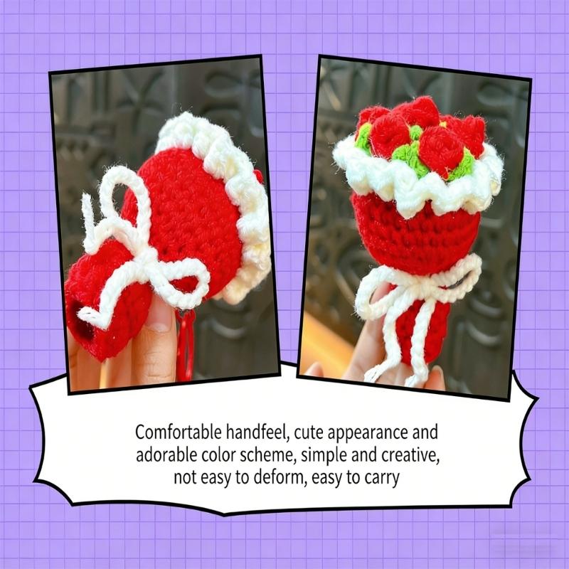 Handmade Crochet Flower Keychains Purse Bag Accessories Key Charm Car Keyrings Valentines Gift Bouquet Keychain Women