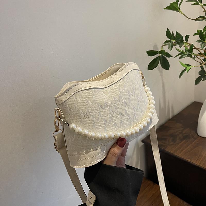 Trendy Black And Beige Pearl Chain Small Bag For Women Stylish Crossbody Purse For 2024 Spring Summer Fashion