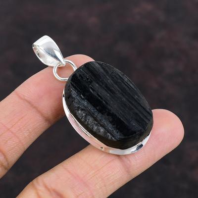 Black Tourmaline Rough Pendant A One Quality Gemstone Pendant Handmade Jewelry 925 Sterling Silver Pendant Rough Stone Jewelry Gift For Her