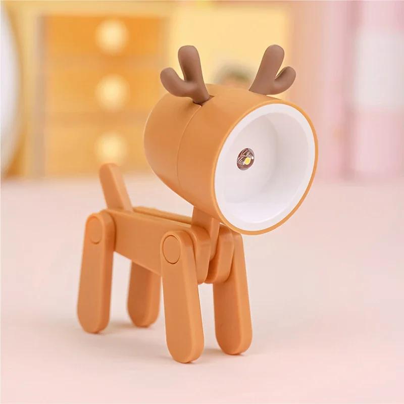Mini LED Night Light Dog Deer DIY Foldable Desk Lamps Desktop Kids Room Bedside Bedroom Decor Holiday Cute Gifts Ornament