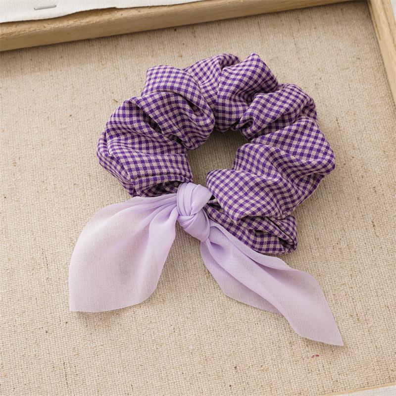 Korean New Sweet Cute Colorful Check Fabric Elastic Scrunchie High-grade Handmade Bow Hair Accessories Horsetail Hair Rope