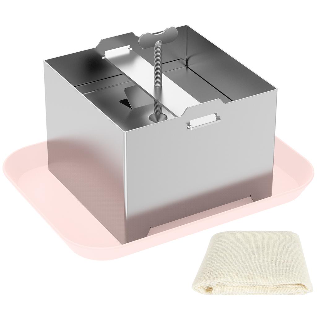 Stainless Steel Tofu Press Cheese Making Molds Homemade Tofu Mold with Presser Towel and Drip Tray Tofu Press Moulds for Kitchen