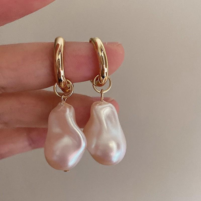 French Baroque Pearl Drop Earrings for Women - Fashionable Mosquito Coil Ear Clips