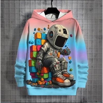 Nowy Nadruk Astronauty Odzież Męska Jesień/Zima Czapka w Paski Bluza Casualowa Plus Size Bluza z Kapturem 2024 Mody Bluzki z Długim Rękawem