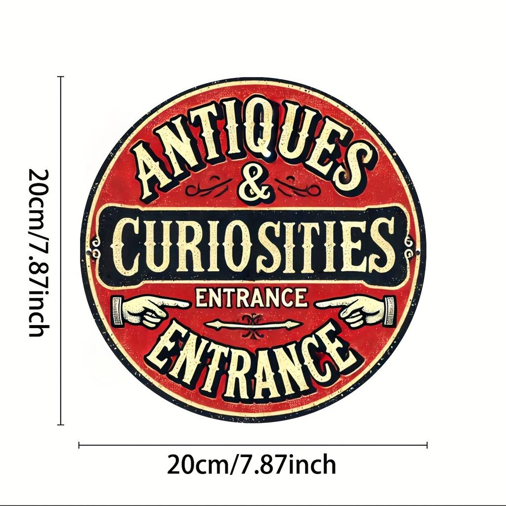 Vintage Style Round Aluminum "Antique Entrance" Sign - Perfect for Home, Bar, Cafe and Garage Decor, 8x8 Inch