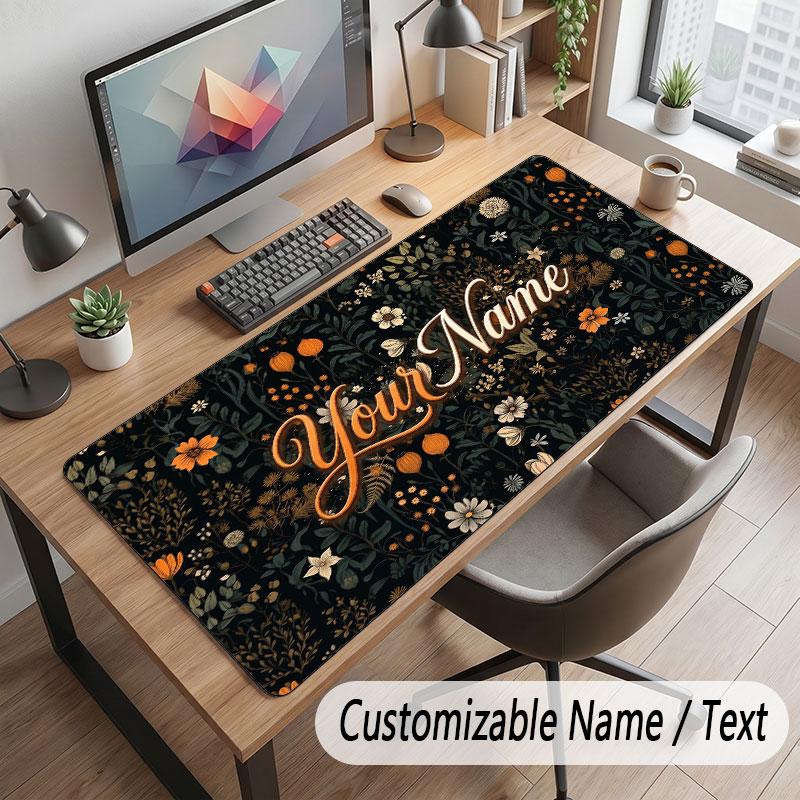 Floral Garden Theme Customized Mouse Pad Personalized Print Name Text Desk Mat For Home Office Table Decor