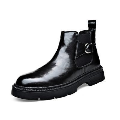 FashionAutumn Winter Ankle Boots for Men Fashion Casual Buckle Designer Black Cow Leather Shoes Man Black Platform Chelsea Boots Male