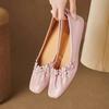 Elegant Flower String Bead Decorate Low Heel Pumps Women Fashion Square Toe Pleated Mary Jane Shoe Cozy Shallow Soft Sole Loafer