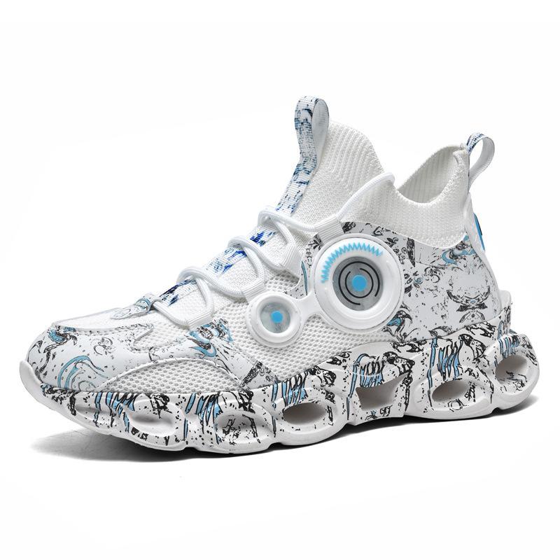 Buty sportowe Duży rozmiar męskie casualowe buty sportowe Latająca dzianina wysokie cholewki oddychające do biegania trend wszechstronne
