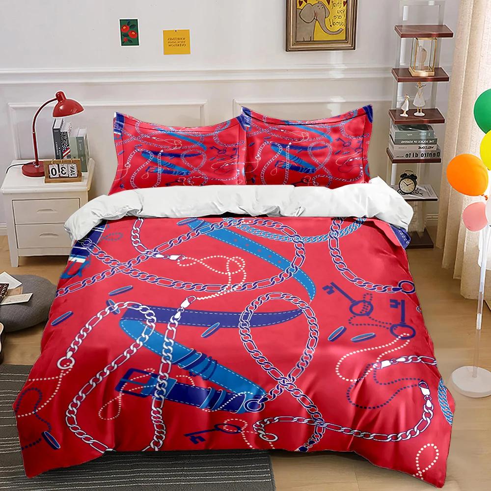 HD Luxury Chain Belt Print Bedding Set Duvet Cover 1 Duvet Cover 2 Pillowcases Adult and Children Bedding Set Luxury for Gifts