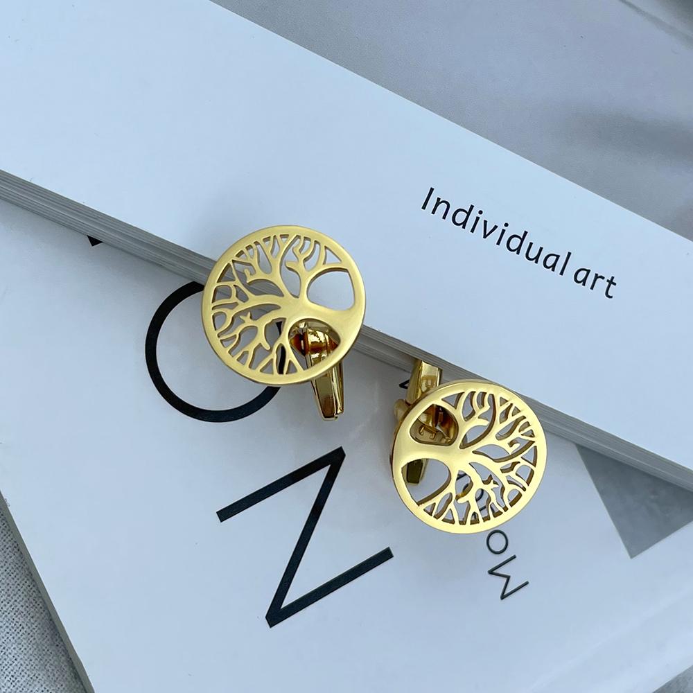 Men's Cufflinks Luxury Round Tree of Life Cuff Links Shirt Cufflinks for Men Fashion Stainless Steel High Quality Birthday Gifts