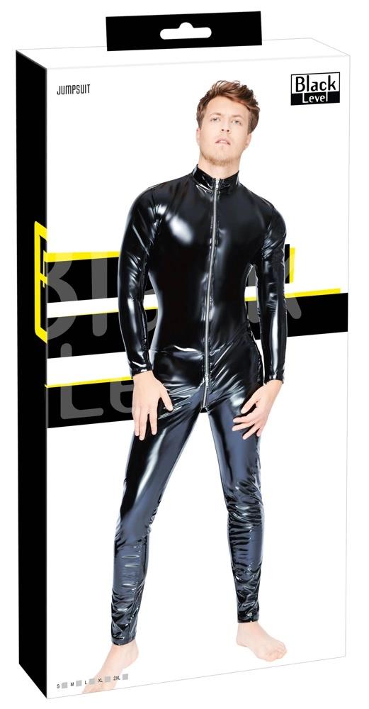 Black Level - Men's Black Long Jumpsuit With Zipper Size S