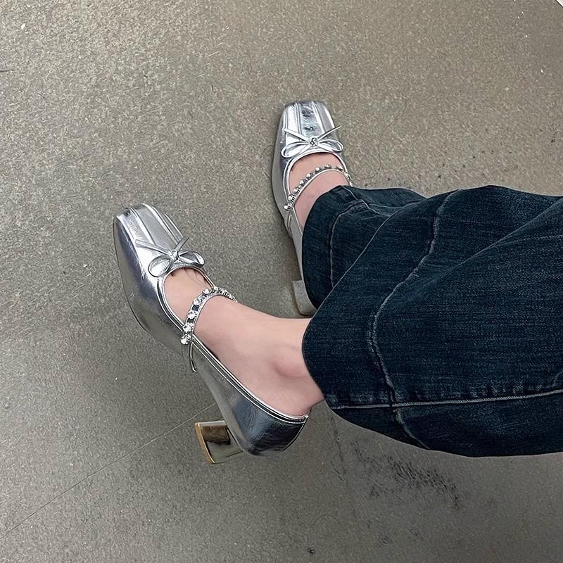 French temperament high heels women's 2025 spring and summer new beautiful imperial sister sexy spring and autumn low heel thick heel single shoes