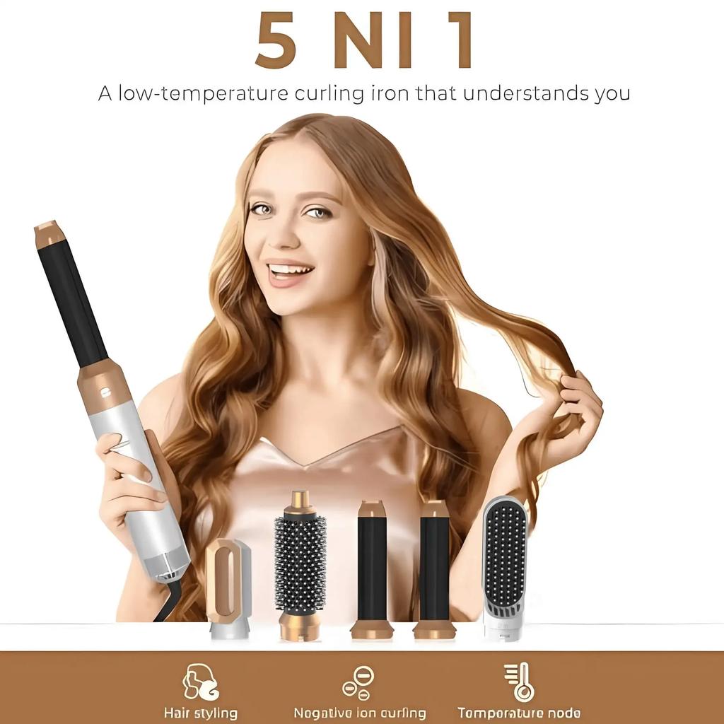 5 In 1 Hair Dryer Comb Set Professional Hot Air Styler For Hair Curling Straightening And Volumizing At Home