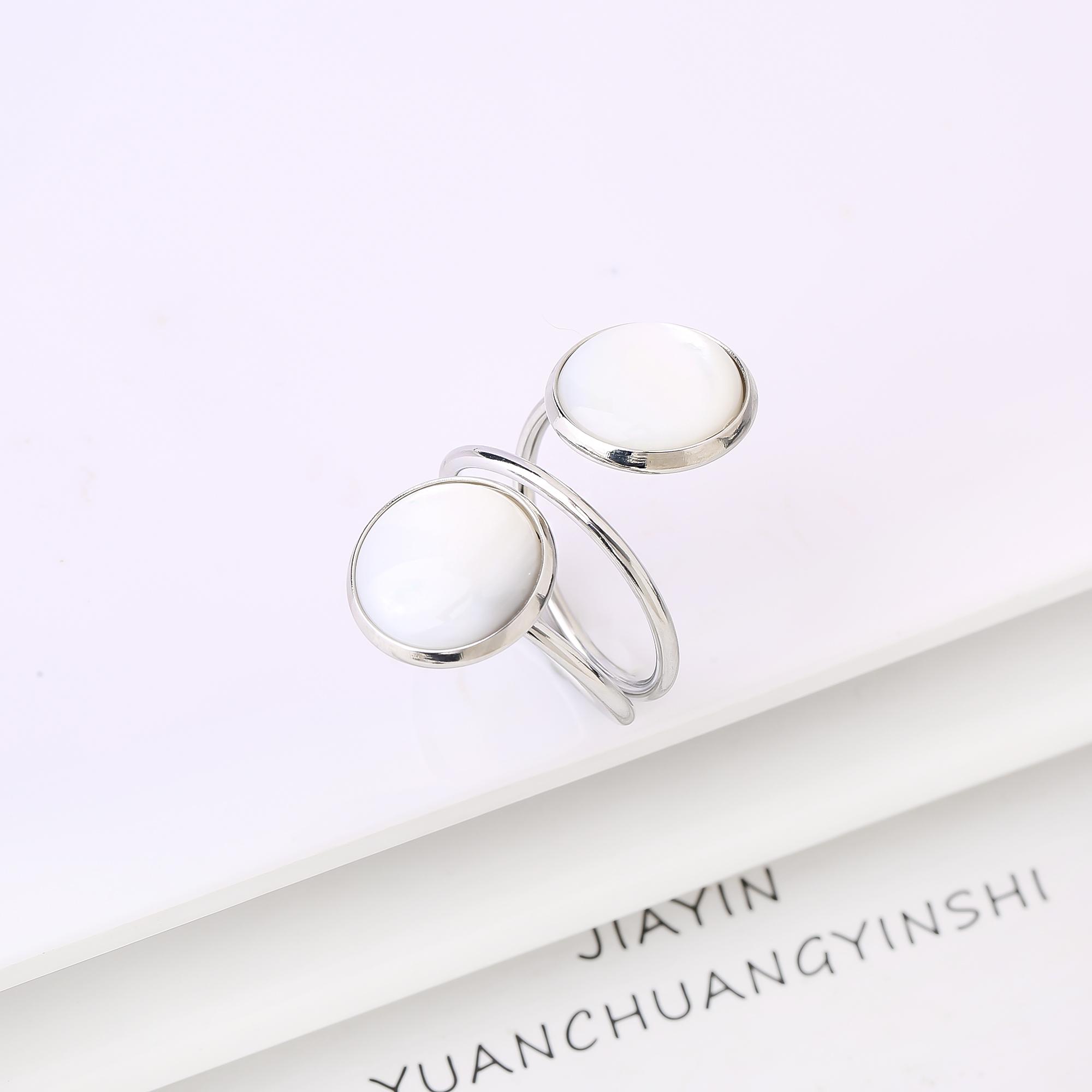 

Hot-selling 1pc Natural Round Shell Open-Style Adjustable Ring Charming fot Women Girls Daily Party Zircon Unique Design resizable