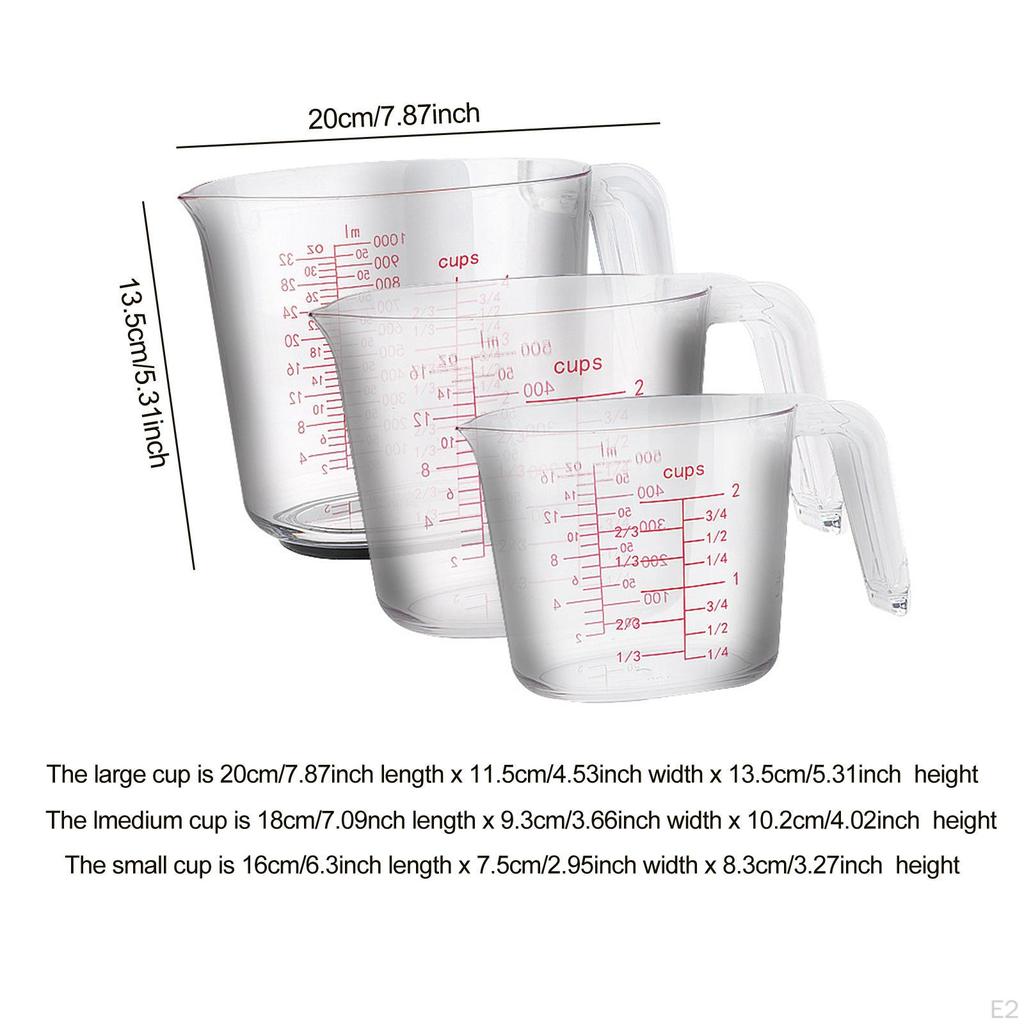 3 Pieces Measuring Cup Set Jug Stackable Kitchen Utensils with Double Scale V Shaped Spout