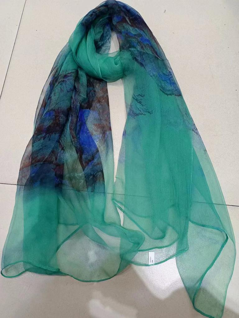 [BYSIFA] Black Scarves Ladie Japan Style Floral Long Silk Scarf Female Spring Fall Fashion All-Match Neck Scarves Hijabs