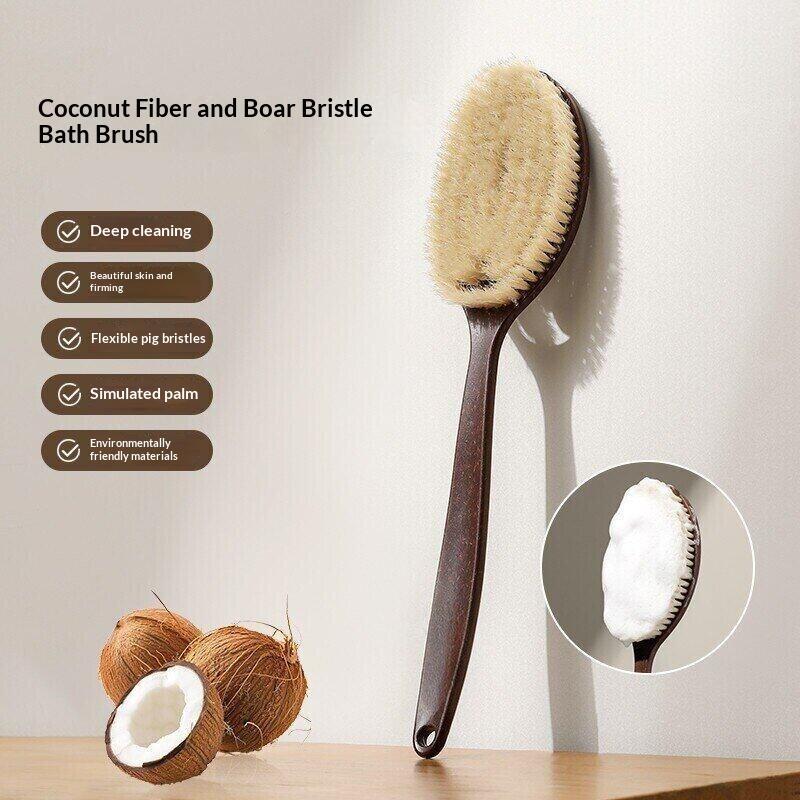 Natural Boar Bristle Coconut Fiber Long Handle Bath Brush Deep Cleansing For Daily Shower Exfoliating Skin Care