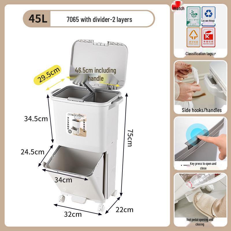 JEKO Elevated Kitchen Trash Can with Lid, Push-to-Open, Large Capacity, Double Layer for Dry/Wet Separation