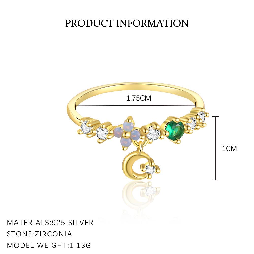 925 Sterling Silver Colorful Zircon Stars Moon Open Ring for Women French Exquisite Sweet Jewelry Gifts