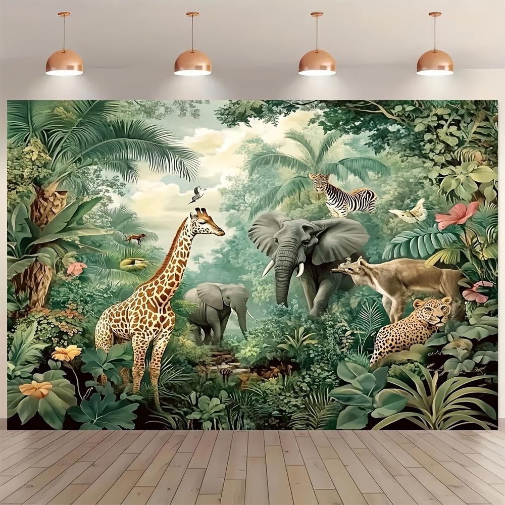 1 piece of tropical jungle adventure animal background fabric - vibrant polyester fiber wall decoration item 47.2x31.5inch/120*80cm