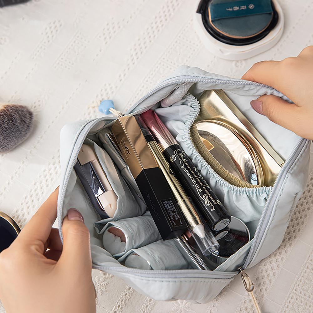 Large Capacity Makeup Storage Bag Portable Nylon Lipstick Bag Multiple Partitioned Macaron Color Toiletry Cosmetic Bags