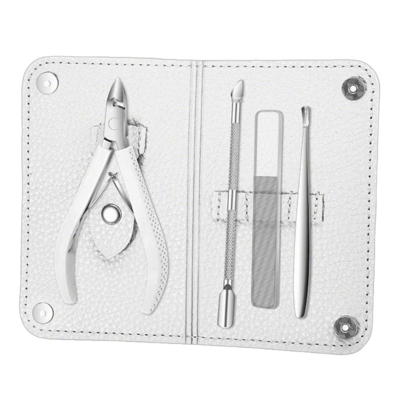

4 Pcs Cuticle Nippers Cuticle Clippers Cuticle Trimmer Nails File Cuticle Pusher Pedicure Manicure Tool білий