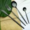 24pcs Black Gold Cutlery Set Mirror Stainless Steel Dinnerware Set Knife Fork Spoon Tableware Flatware Set Dishwasher Safe Kitchen Wedding Accessories