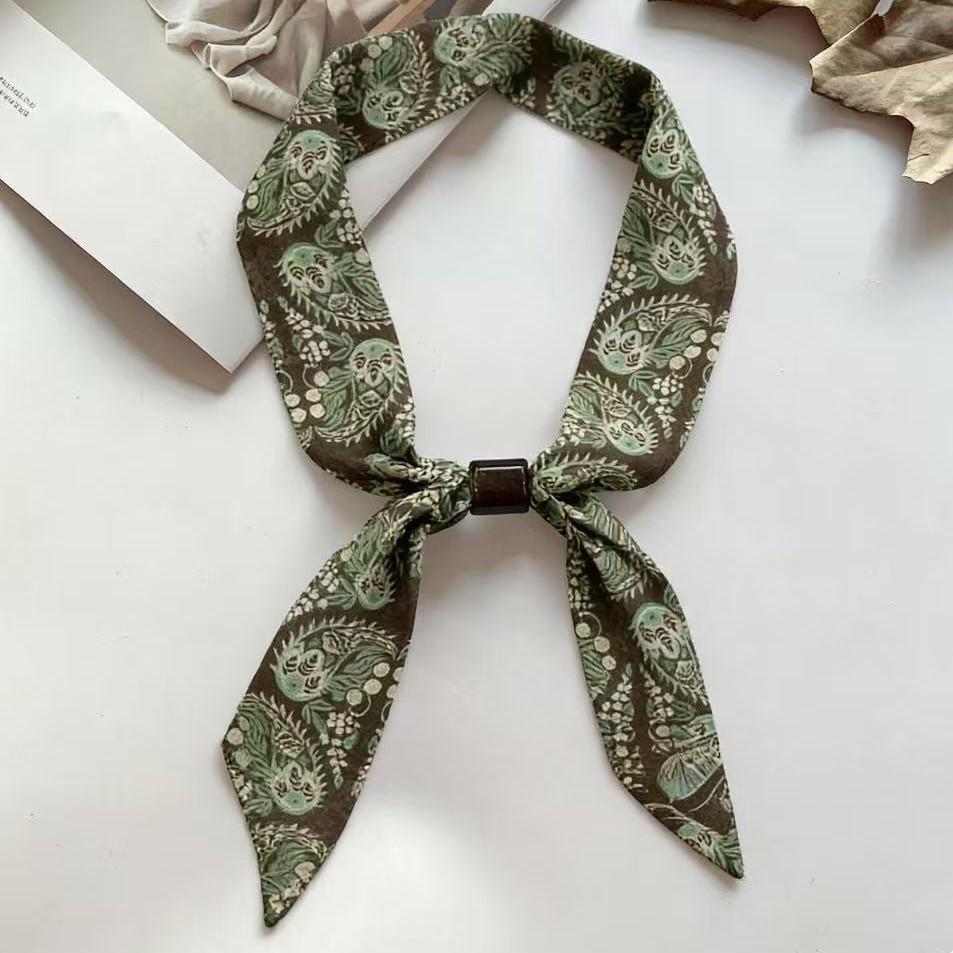 Elegant Spring Silk Scarf Necklace for Women - Versatile Gem Flower Ribbon Collar Accessory