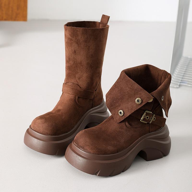 Fashion High Heels Women Platform Mid Calf Boots Designer Suede Fashion Shoes 2025 Winter New Trends Dress Pumps Party Zapatillas Mujer