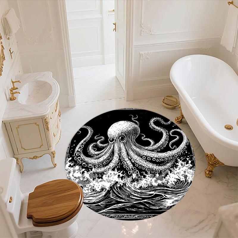Oktopus,Runder Teppich,Teppich für Wohnzimmer Schlafzimmer Sofa Spielzimmer Dekor,Rutschfeste Fußmatte