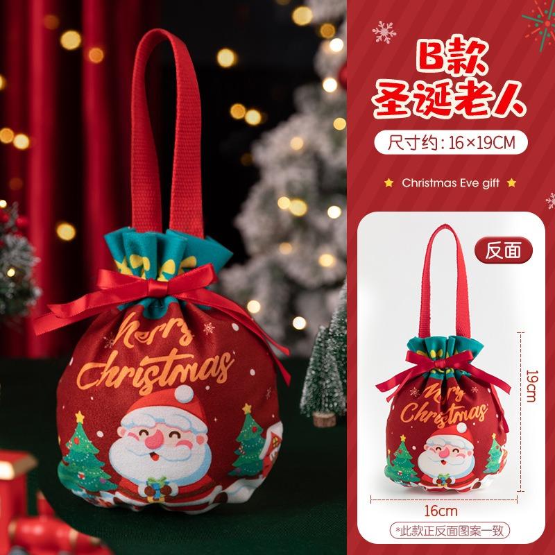 Christmas Flannel Gift Bag Cartoon Santa Claus Elk Candy Bag Children Christmas Eve Apple Bag Happy Neww Year Drawstring Pocket
