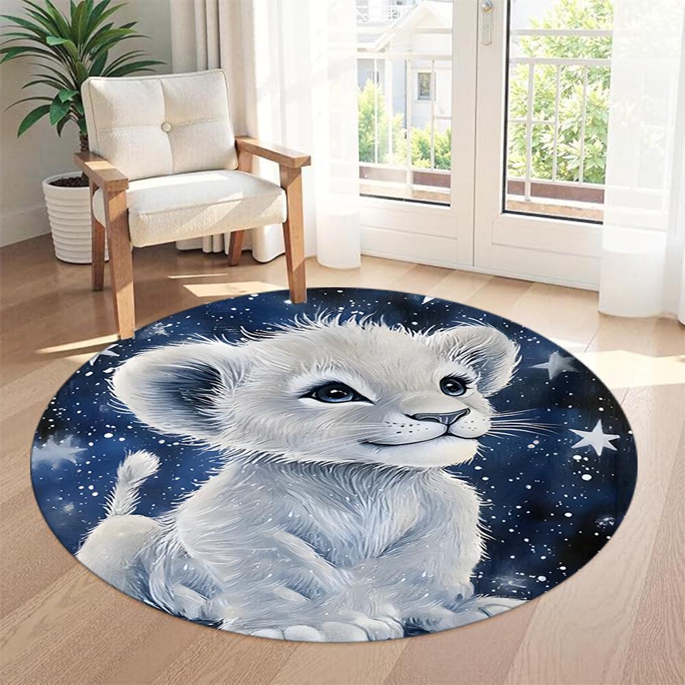 Lion Round Area Rug Perfect for Bedrooms Decorate room Dormitory Dining Room Anti-slip Round Rug Anime Office Decor