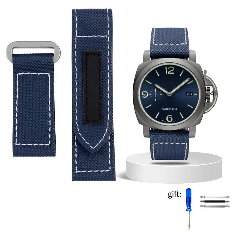 

24mm High Quality Nylon Fabric Watch Band Fit for Panerai Luminor PAM01118 Army green Canvas Genuine Leather Strap Bracelet 24mm
