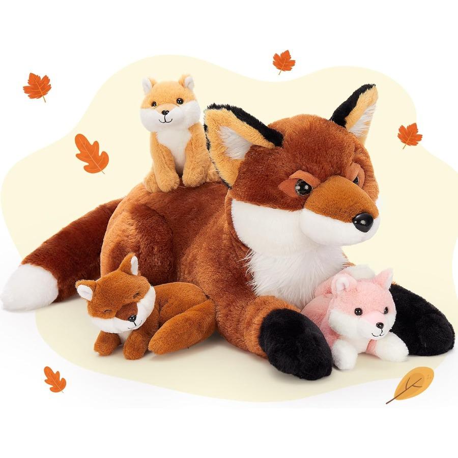 

4Pcs Fox Plush Set 22 Inch Large Red Fox with 3 Baby Foxes in Zippered Tummy Christmas Gift for Girls United States