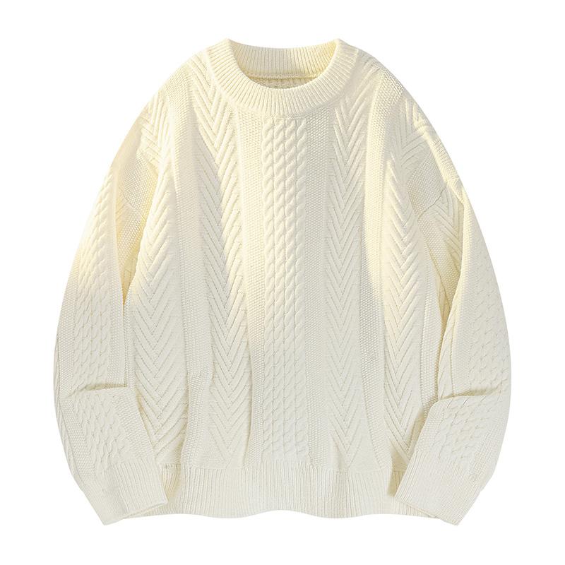 Solid Color Sweater Men's Autumn and Winter Trendy Brand Diamond Crimp Sweater Men's Loose Pullover Versatile Top