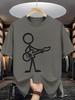 Stick Figure Print Unisex Short Sleeve Tshirt Minimalist Guitar Player Line Art O Neck Tee Rock Music Style Male Street Fashion Top